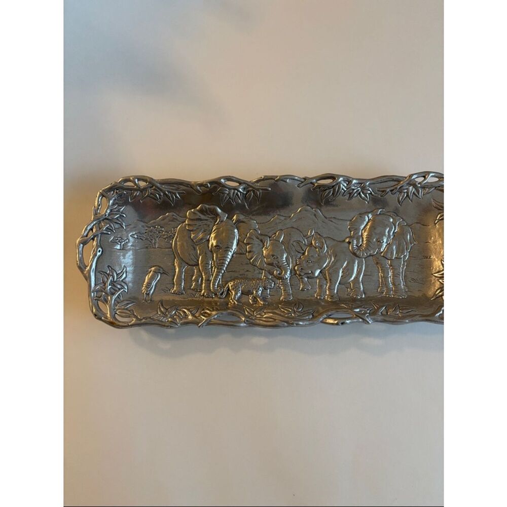 Arthur Court 1995 African Safari Elephants Cheetah Rectangle Tray